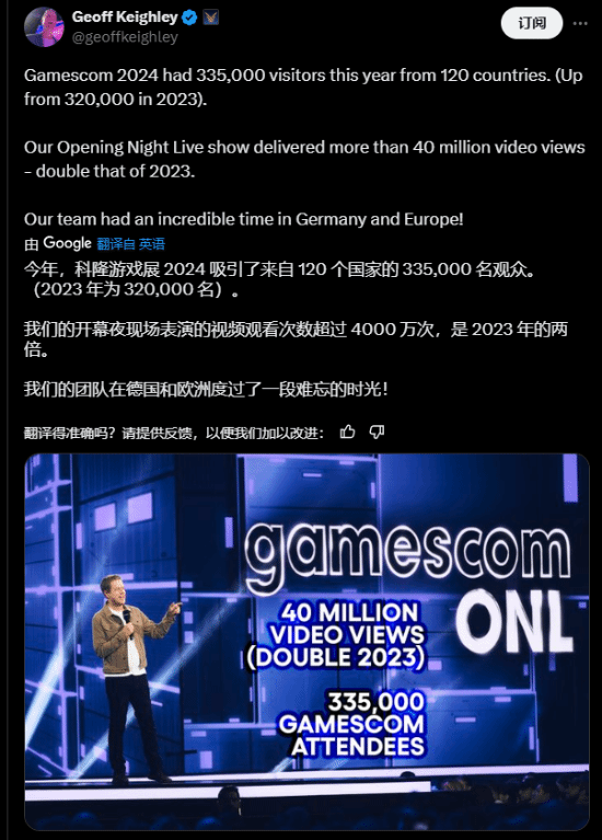 科隆游戲展2024圓滿收官：全球觀眾熱情高漲，直播觀看量飆升宣傳圖1