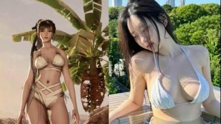 《劍星》女主體模申在恩分享游戲與現(xiàn)實(shí)比基尼對(duì)比照