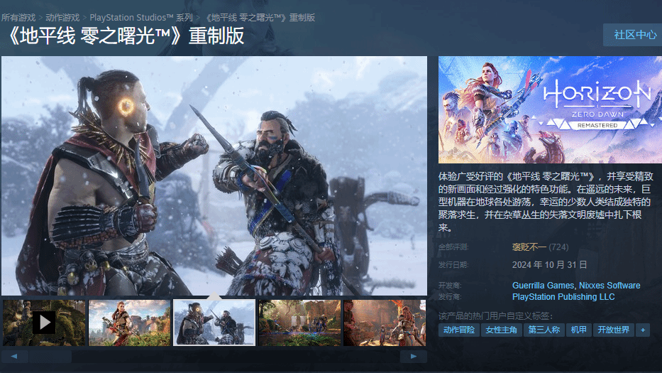 Steam銷量平淡：《地平線：零之曙光復刻版》銷量未達預期